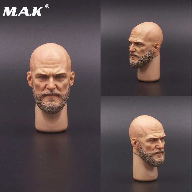 

1/6 Male Head Bald Sculpt Beard PVC Model A-20 Mango Villain Fit 12" Figure Body