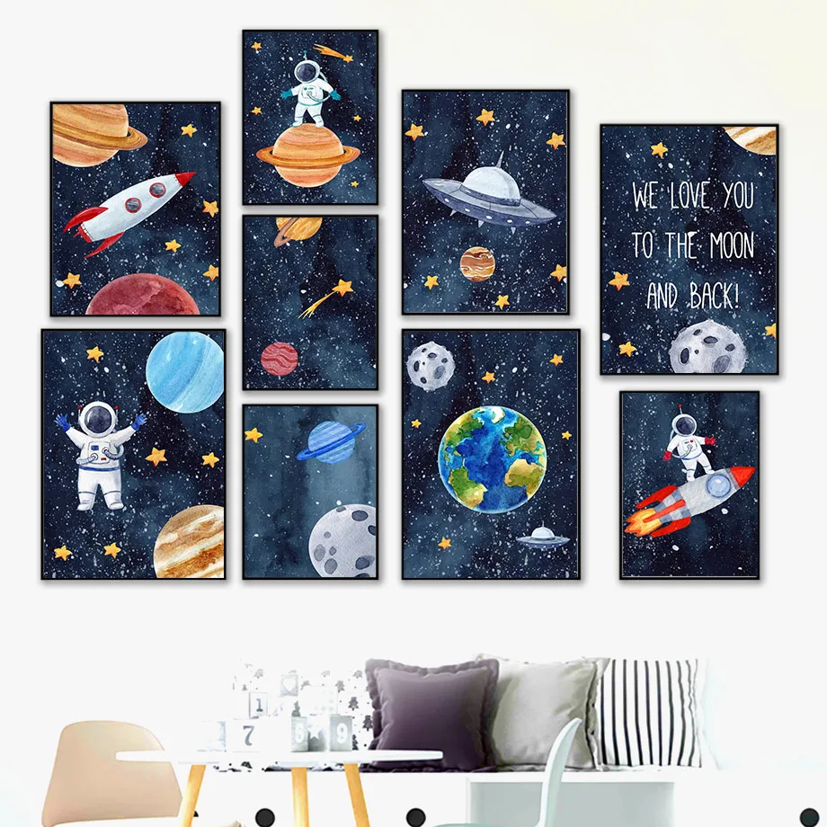 

Rocket Earth Planets Space Themed Baby Nursery Wall Art Canvas Painting Nordic Posters And Prints Pictures For Home Design Kids