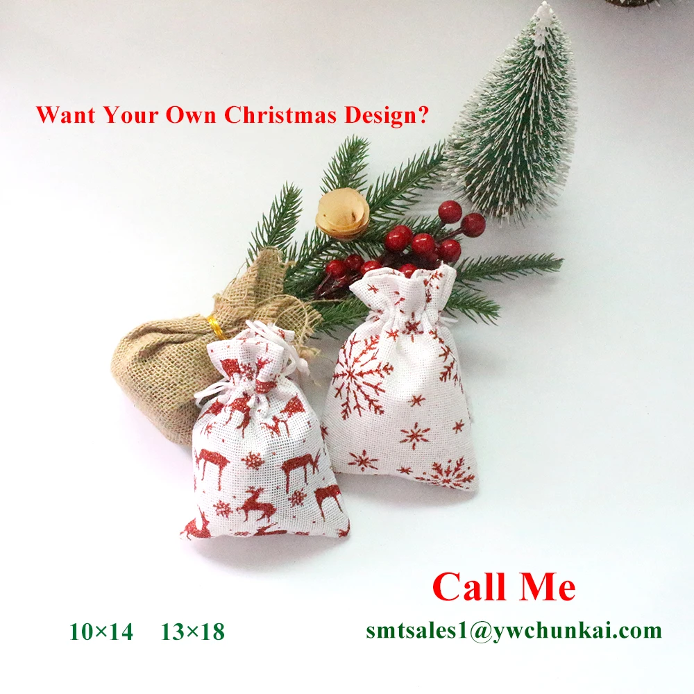 

10Pcs Santa Gift Jewelry Package Bag Christmas Candy Drawstring Bag Packing Pouches Natural Cotton BurlapBag Can Print Logo