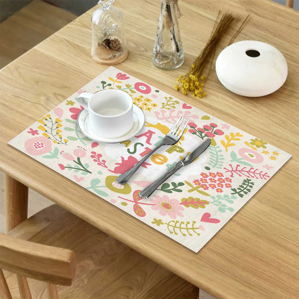 4/6 шт. салфетки Пасхальный Кролик Цветы Листья обеденный Настольная дорожка