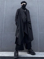 mens new singer dark loose over the knee long windbreaker japanese irregular design style fall collar coat coat