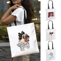 shopping bag women canvas female cotton dog pattern printing cloth shoulder bag eco handbag tote reusable grocery shopper bags