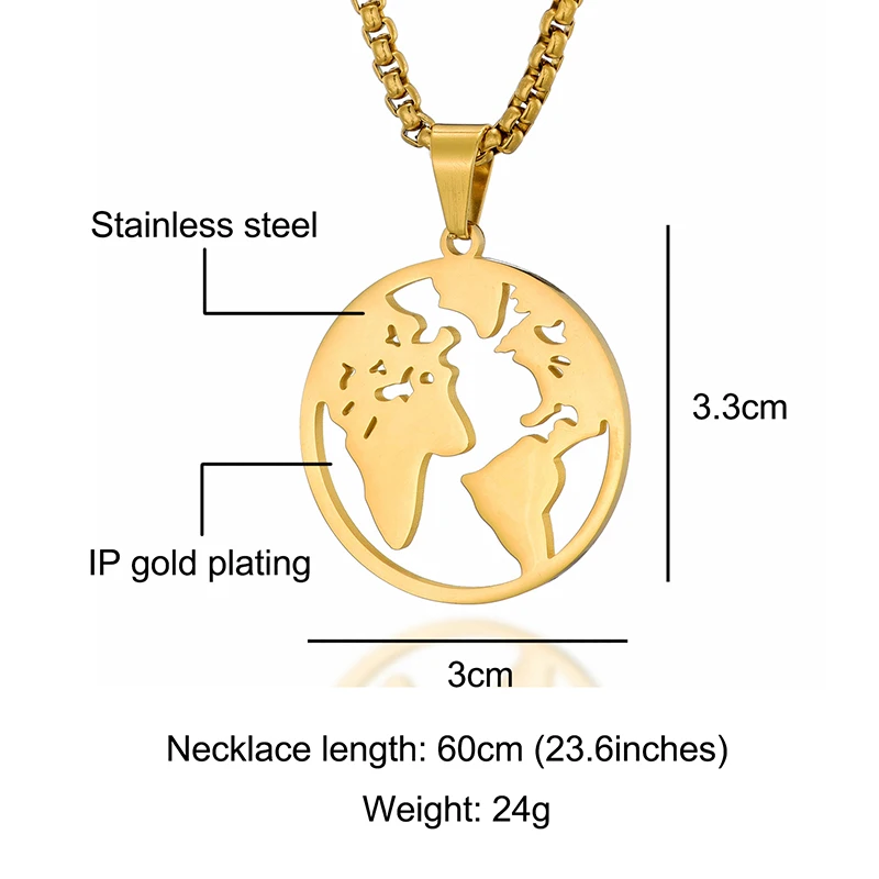 

Personality World Map Circle Pendant Necklace For Men 316L Stainless Steel Global Map Shape Collares Birthday Gift