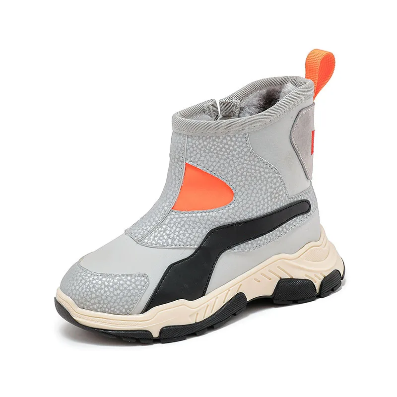 

2022 winter cotton shoes boys sport shoes leather top warm waterproof Korean snow cotton girls high top snow boots 1077