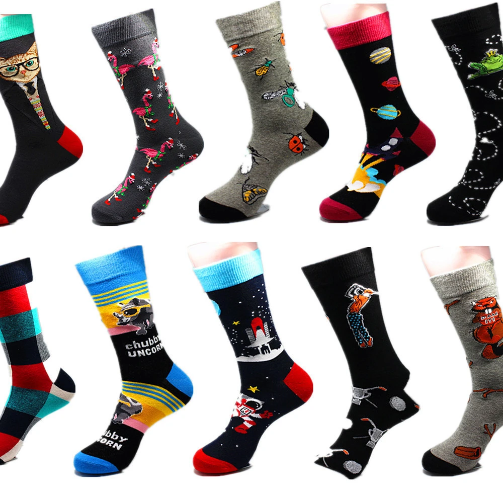 

New Men's Trend In The Long Tube Personality Bull Cat Tool Human Planet Frog Colorful Lattice Ladybug Swan Sports Couple Socks