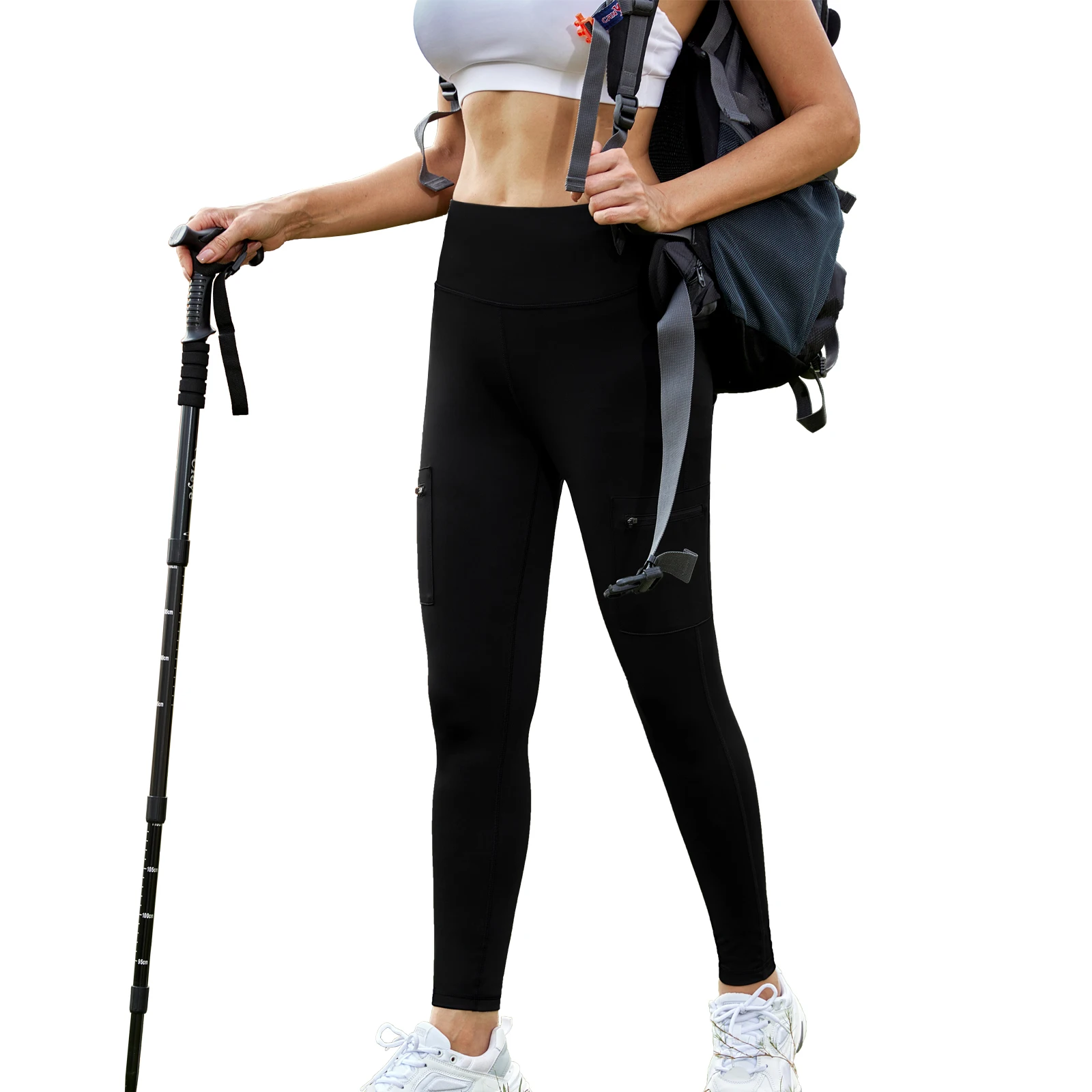 

Mountain Hiking Leggings Women Camping Climbing Running Outdoor Pants with Zipper Pockets Quick Dry Stretch Tight Trousers
