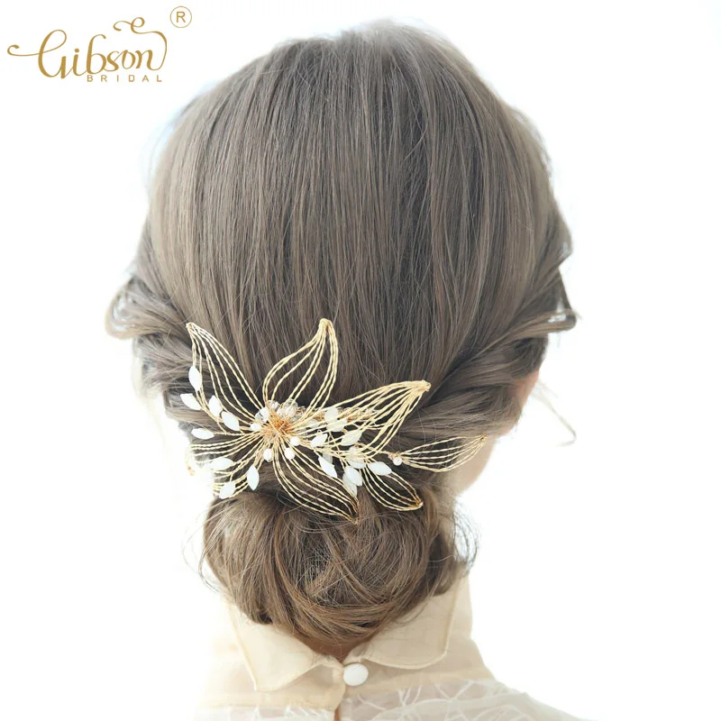 

Boho Style Hair Comb Gold Copper Wire Freshwater Pearl Bridal Hair Accessories Headpiece Jewelry Wedding Side Comb