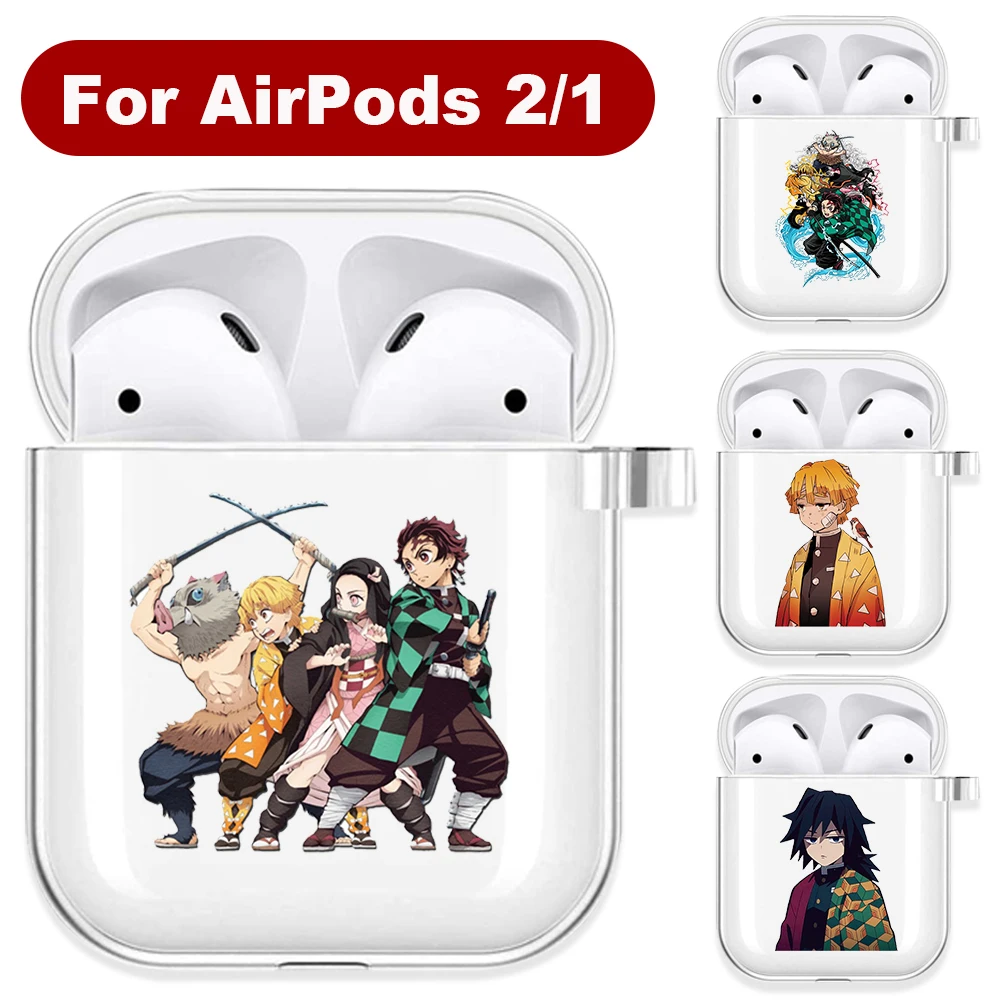 Прозрачный чехол для наушников Apple Airpods 2/1 с аниме рассекающий демонов Мягкий
