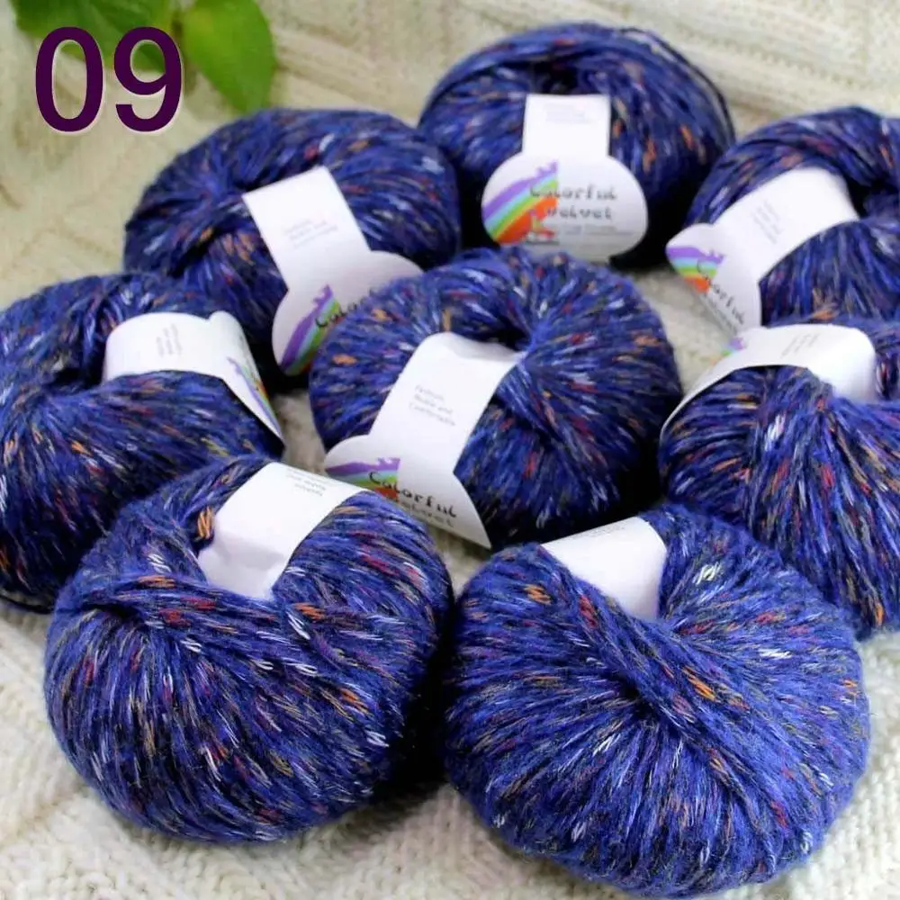 

Sale of colorful wool 8ballsX50g thread camel hair color broken dyed line knitted scarf coat line mohair Colorful blue 09