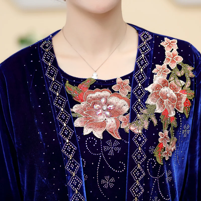 Бархатный топ с вышивкой золотистого цвета пальто для матери среднего возраста