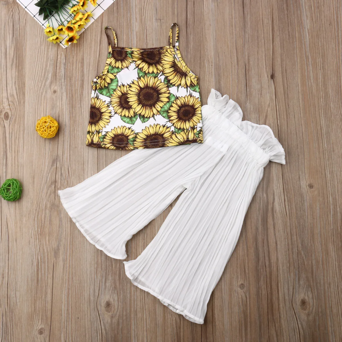 Женская летняя одежда для маленьких девочек топ на бретельках с подсолнухом +