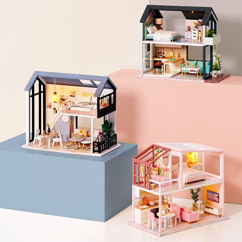 

DIY Doll House Wooden Doll Houses Miniature Dollhouse Furniture Kit with LED Toys for children Christmas Gift
