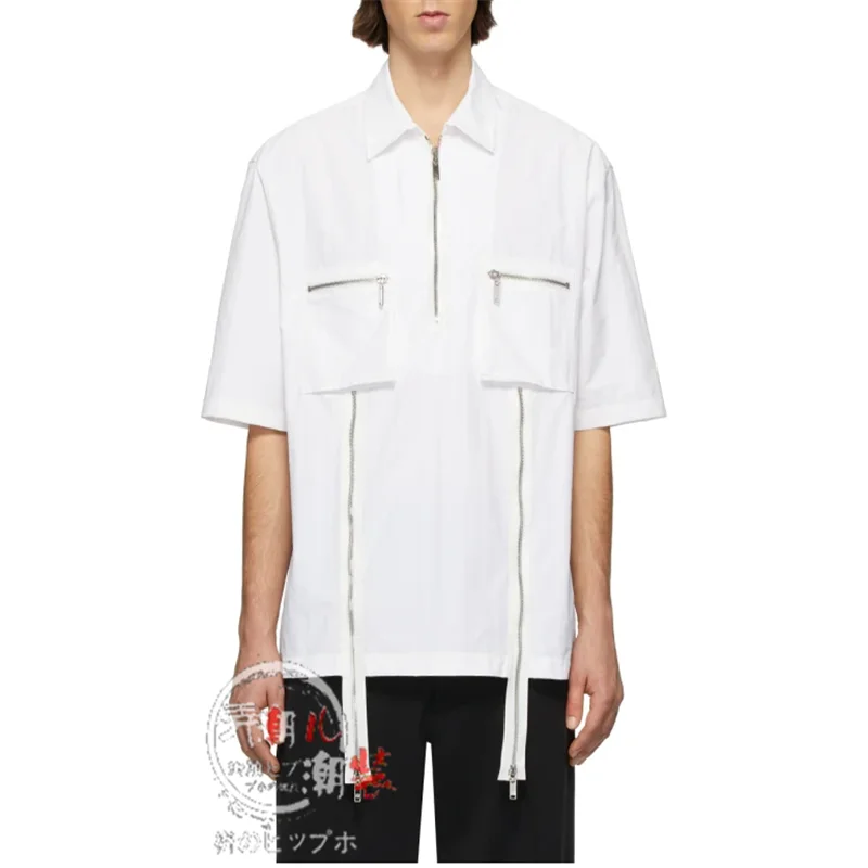 The new 2022 men's loose and stylish multi-zipper design short-sleeved oversized shirt
