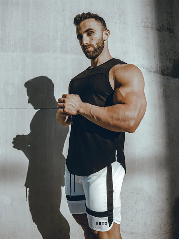 Для мужчин спортивные повседневные шорты летние Черный и белый цвета