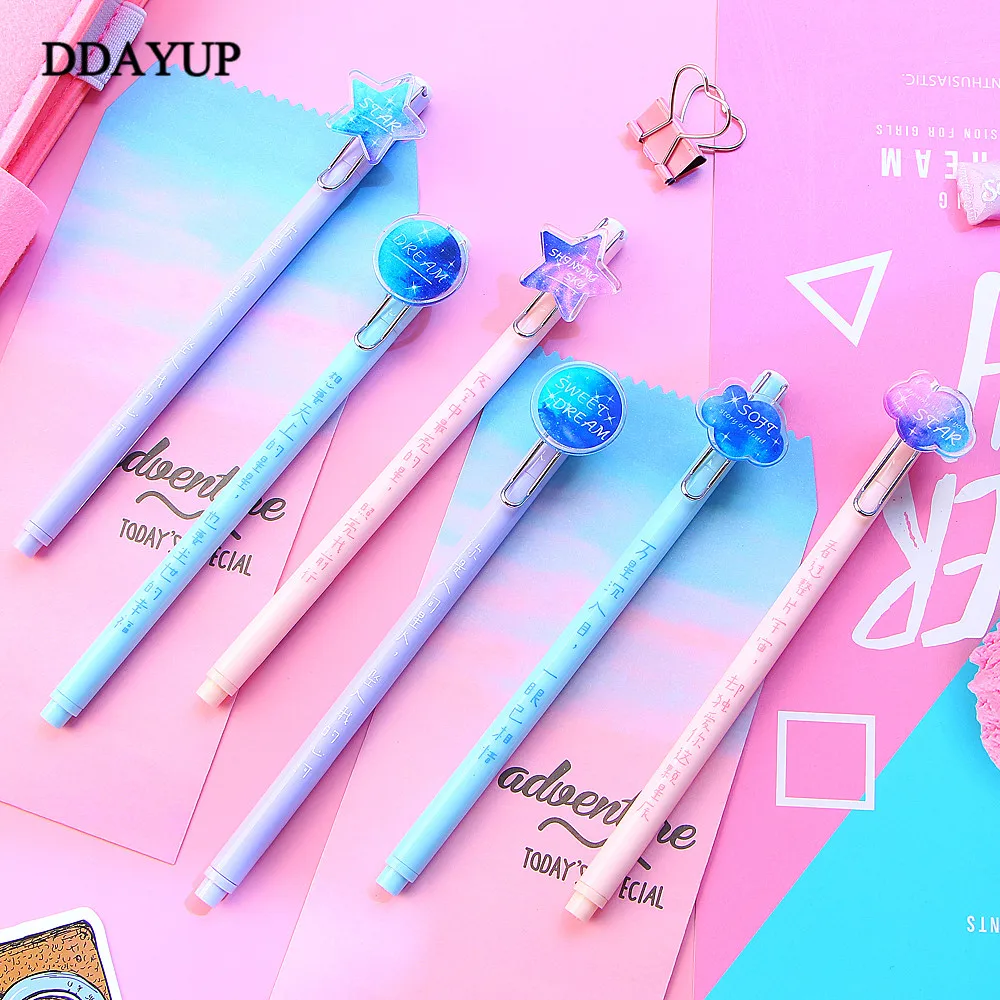 2 шт. 0 5 мм цветная гелевая ручка с зажимом звездного неба авторучка Escolar Papelaria для