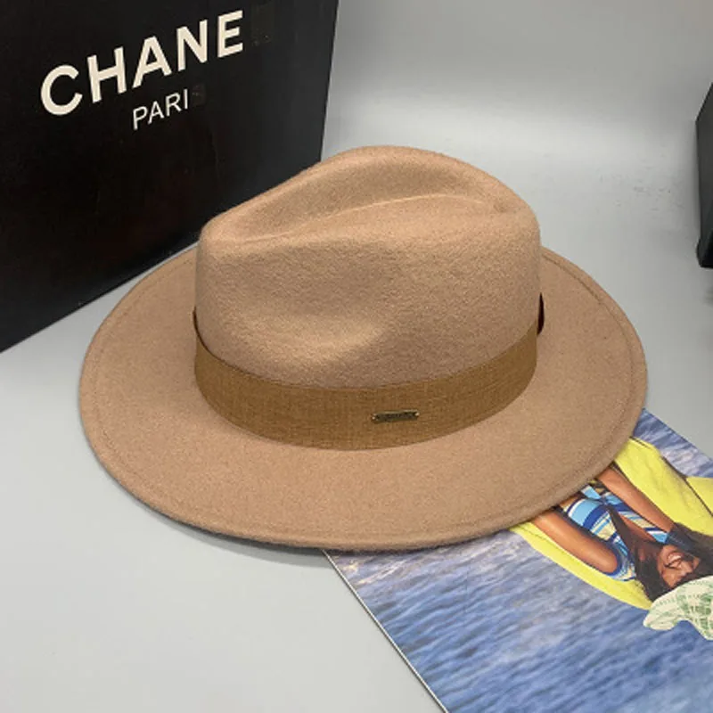 PCFDDR Korean winter universal wide brim wool felt hat jazz hat East Gate flat brim hat.
