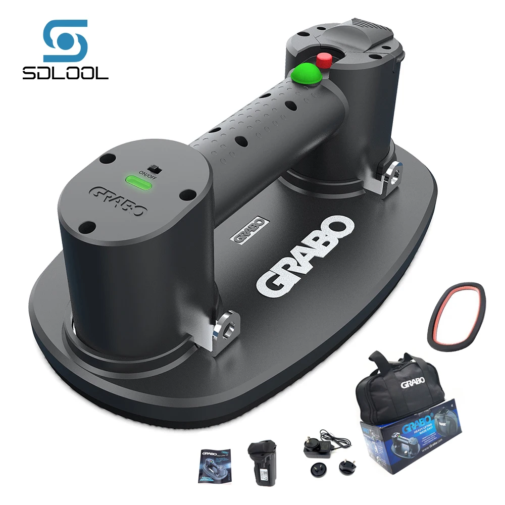 

Подъемник Grabo, Вакуумная присоска, 2 аккумулятора, 2 уплотнения, подъемный инструмент для дерева, плитка, бетон с сумкой для переноски