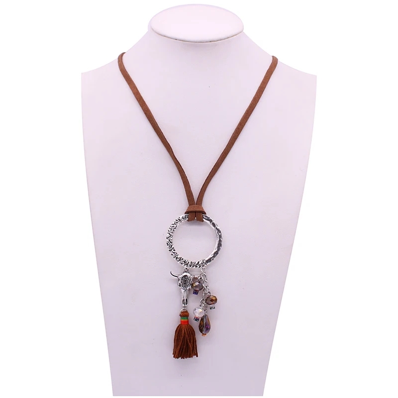 Модное Длинное Ожерелье из сплава в стиле ретро с кисточками виде Головы Быка и
