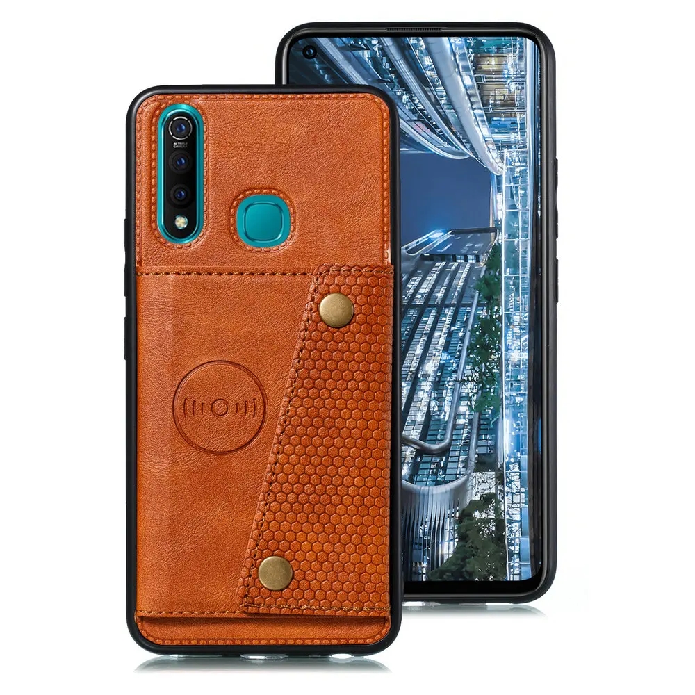 Кожаный чехол книжка с отделением для карт Vivo Y19 Роскошный бумажник задняя крышка