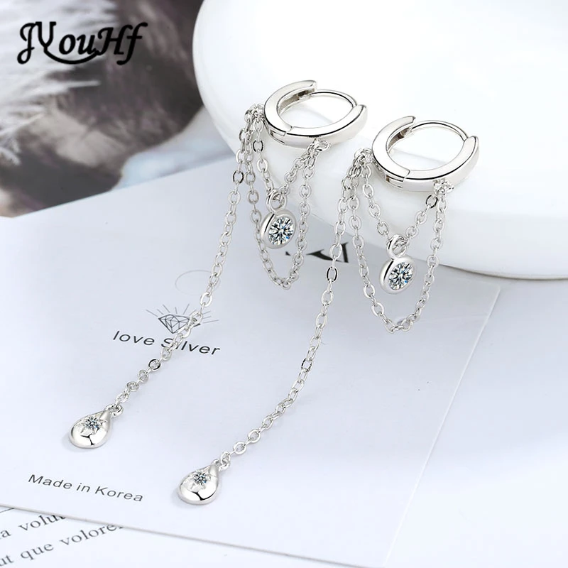 

JYouHF Elegant White Gold Plated Chain Tassel Earrings for Women Jewelry Fashion Water Drops Crystal Drop Earring 2020 Oorbellen