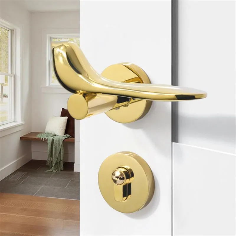 Gold Bird Modern Minimalist Split Door Lock Set Bedroom Interior Door Handle Door Lock Door Hardware Handles With Lock Body