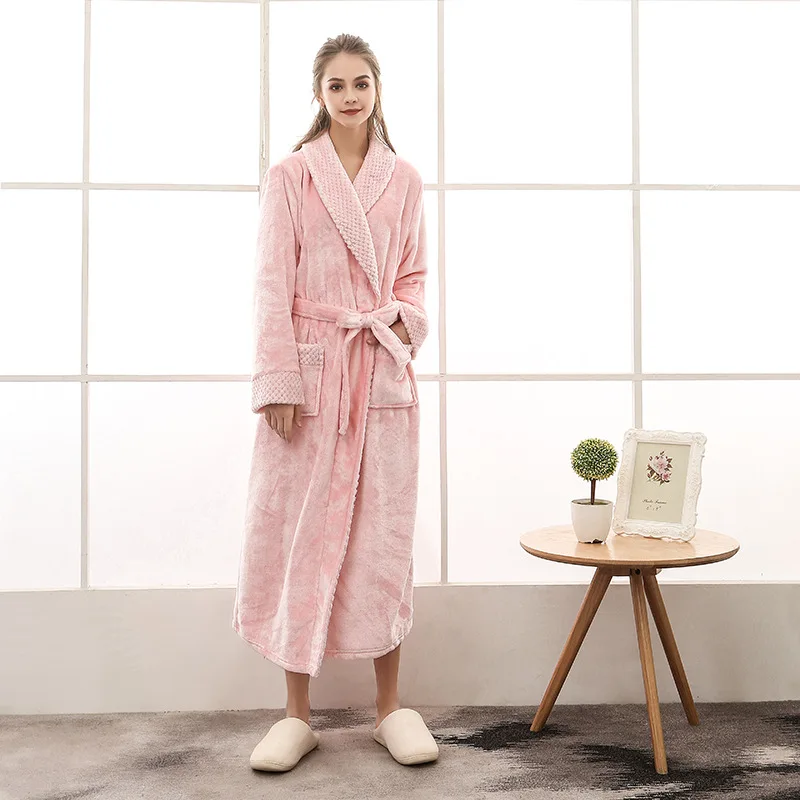 

Women Sleepwear Men Winter Plus Size Long Cozy Flannel Bathrobe Kimono Warm Coral Fleece Bath Robe Night Fur Robes Dressing Gown