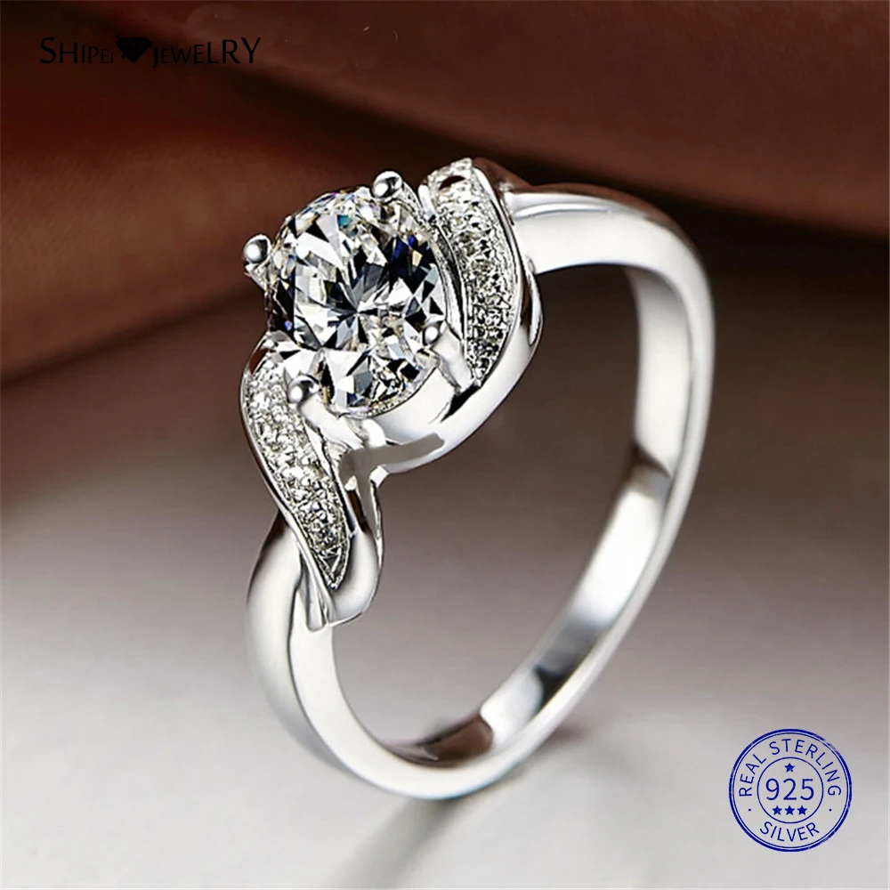Shipei 100% 925 Sterling Silver Fine Jewelry White Gold Oval Sapphire Engagement Ring for Women Anniversary Gift | Украшения и