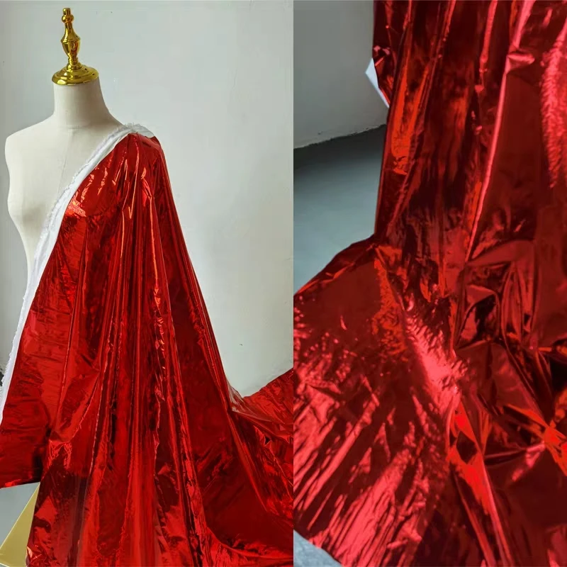 

Red Down Fabric Mirror Coating DIY Background Decor Metal Sense Athletic Wear Coat Windbreaker Clothing Designer Fabric