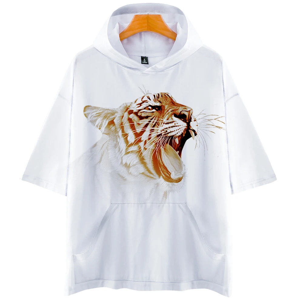 

The latest 3D printed tiger print hip hop unisex hooded fashion summer short sleeve t-shirt casual streetwear animal clothing