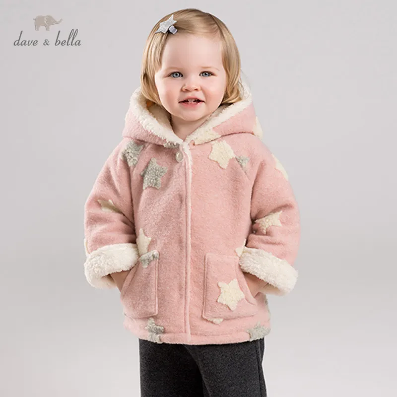 

DBJ11488 dave bella winter baby girls cute pockets stars rabbit hooded coat children tops fashion infant toddler outerwear
