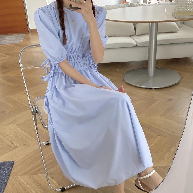 Женское винтажное платье с пышными рукавами простые плиссированные вечерние