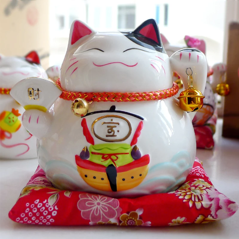 Керамическая счастливая кошка копилка кот удачи фарфоровая статуэтка Манеки
