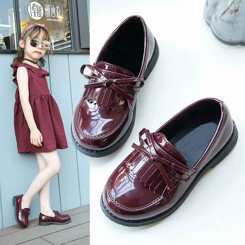 

Детская обувь для весны и школы, свадебные туфли принцессы для девочек, средних и больших девочек, детские вечерние туфли из искусственной кожи на плоской подошве с бантом