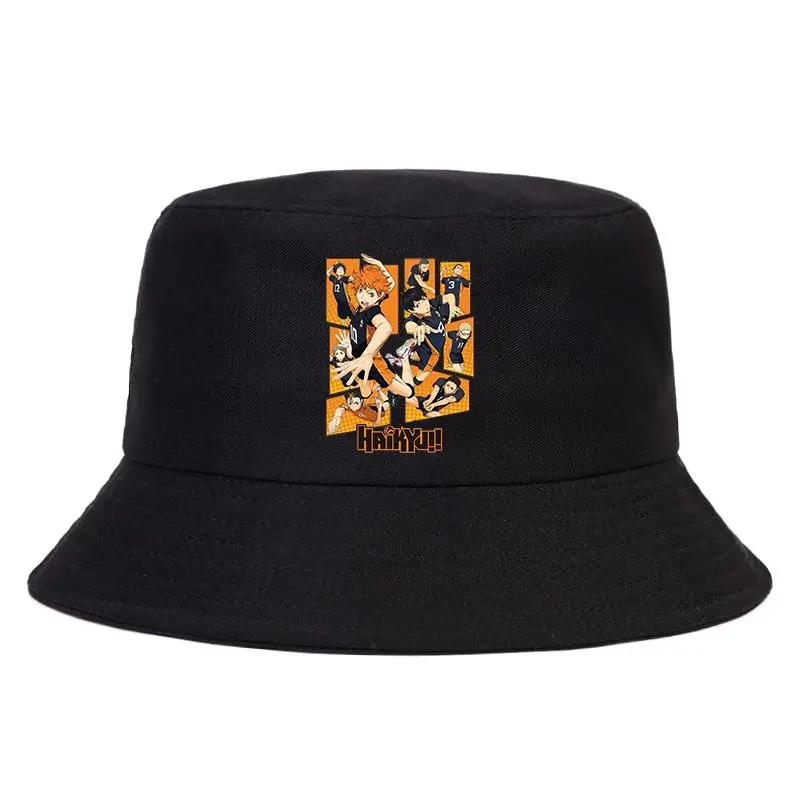 

2021 Funny Haikyuu Karasuno Hat Women Men Panama Bucket Cap The Design Flat Visor Japanese Anime Fly High Graphic Fisherman hat