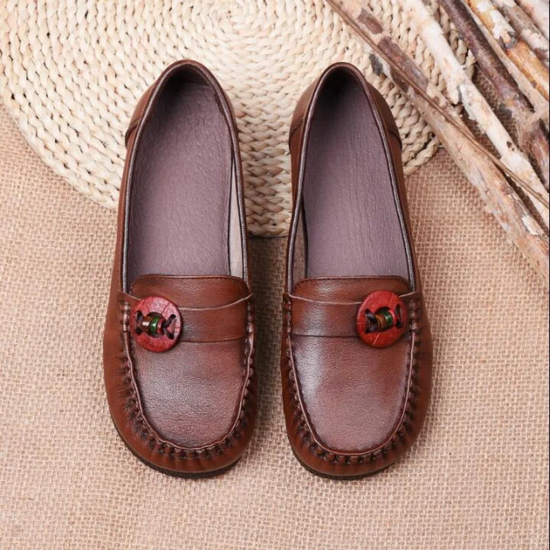 2020 Women Shoes Handmade Loafers Women Flats Genuine Leather Shoes Flat Women Moccasins Soft Bottom Ladies Shoes Plus Size 41