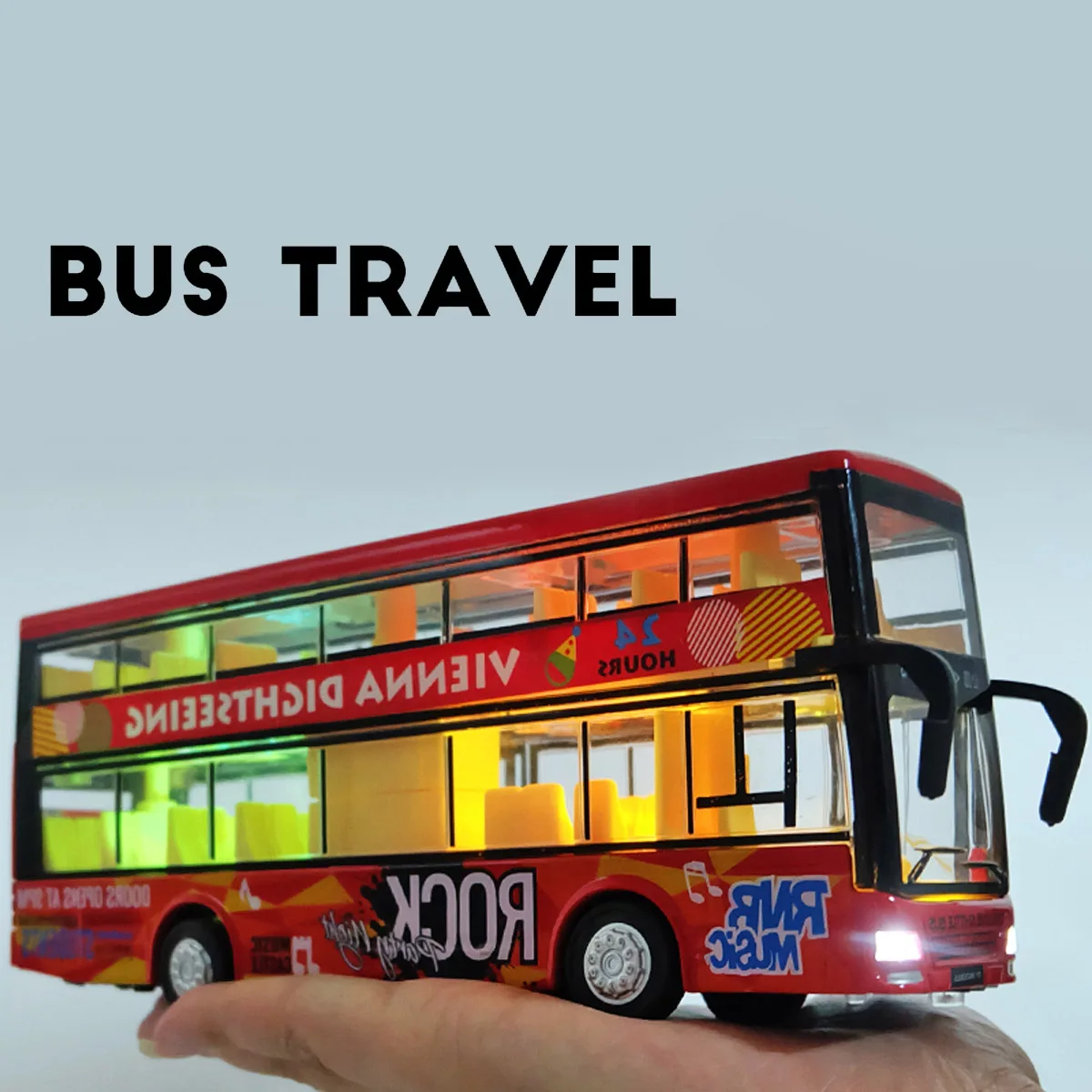 Двухслойный автобус из сплава с подсветкой и музыкой, модель автомобиля, большой школьный автобус с открытой дверью Двухслойный автобус из сплава с подсветкой и музыкой, модель автомобиля, большой школьный автобус с открытой дверью