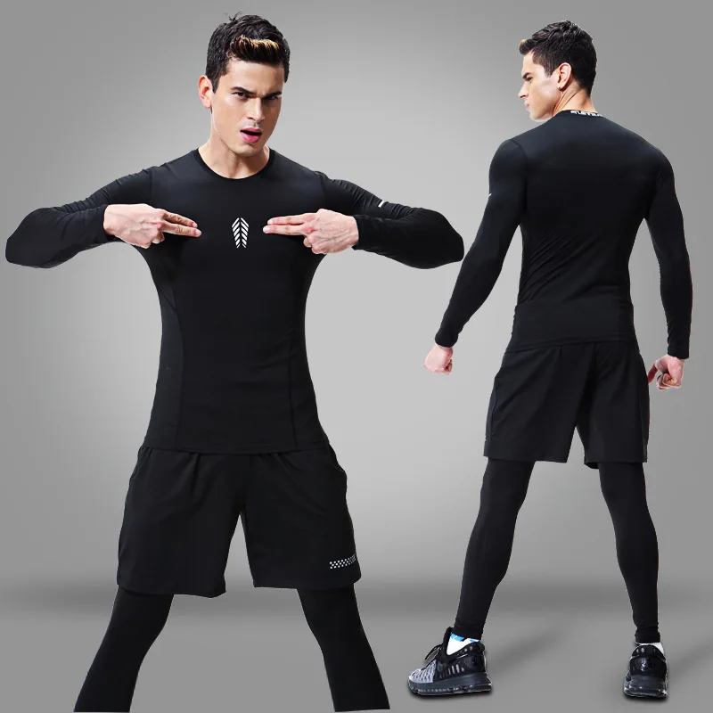 

autumn men sportswear sweatsuit quickly dry sweatshirt+legging+sweatpant casual jogger running fitness gym outfit set sport suit