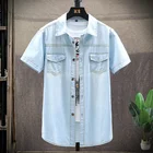 Мужская джинсовая рубашка, деловая Повседневная ковбойская куртка с карманами, лето 100%, 2021