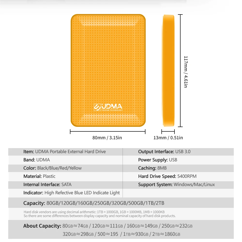 

New style UDMA external portable hard drive 500GB Storage capacity Disco duro porttil externo for PC/Mac 4 Color