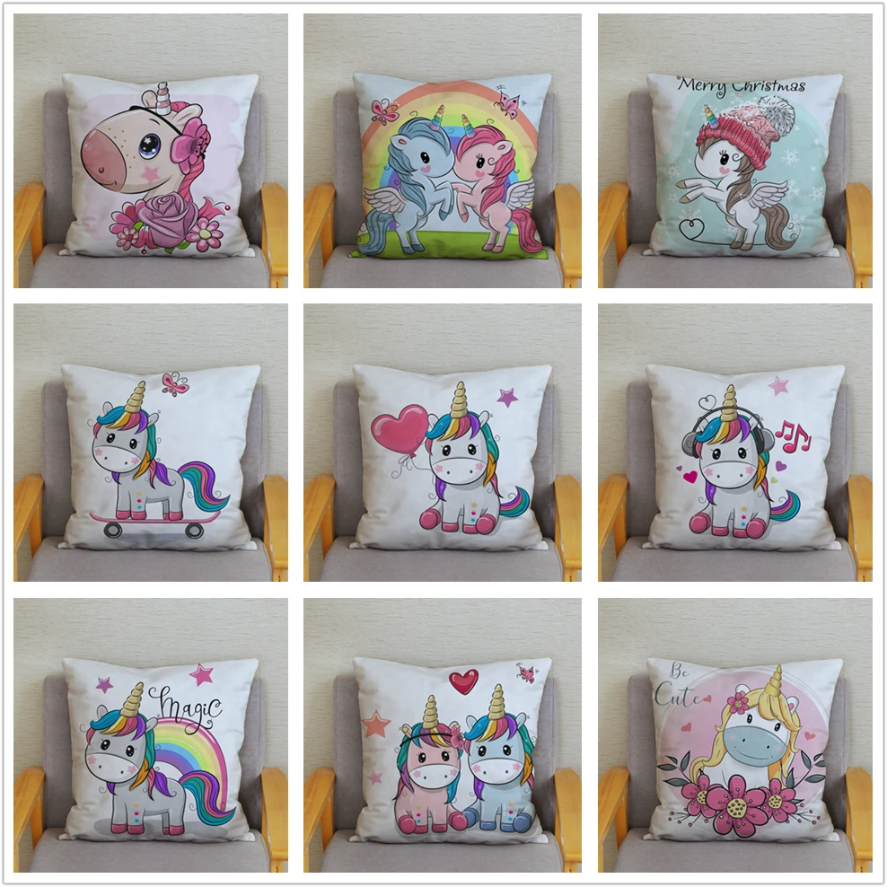 Симпатичная наволочка с милым принтом единорога мультяшным рисунком детский
