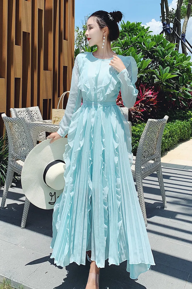 Элегантное Длинное Платье RUGOD с оборками женское модное Плиссированное