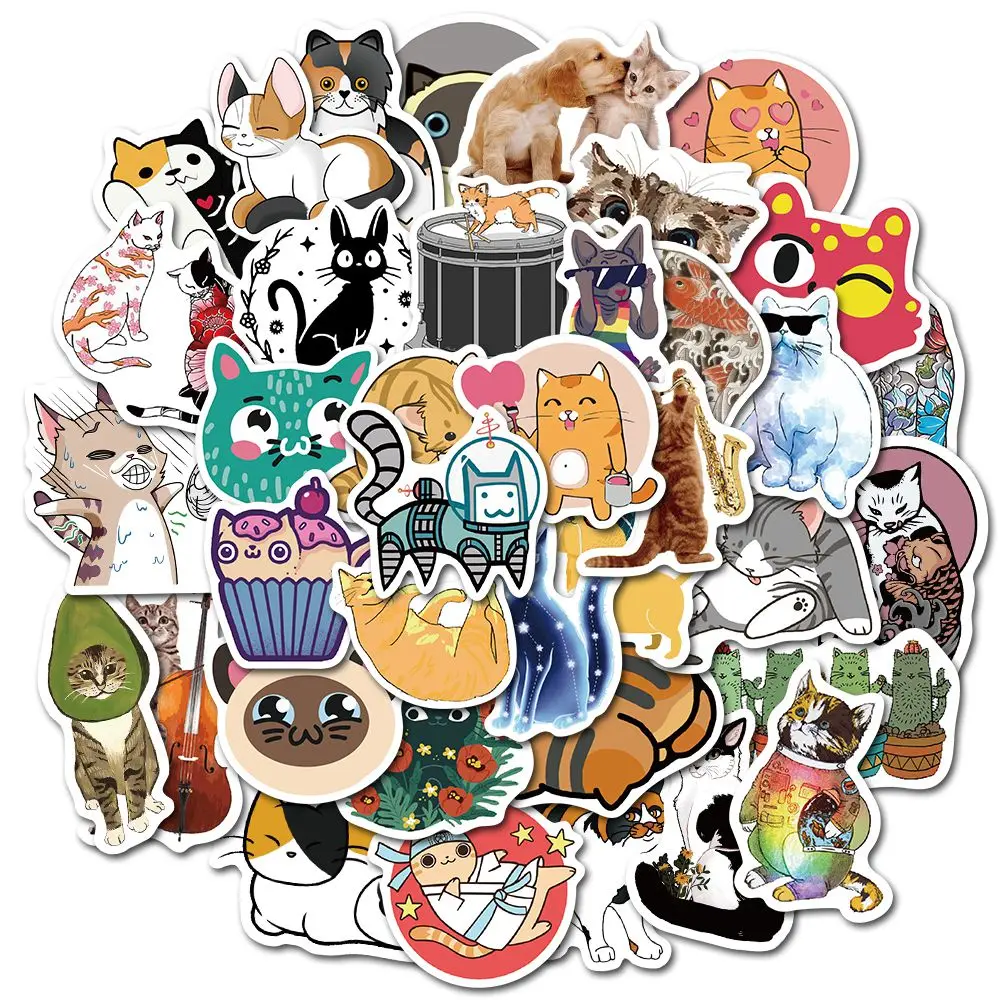10/30/50Pcs Cute Animal Kawaii Cat Stickers Luggage Waterproof PVC Sticker for Laptop Phone Fridge Decor Decals Kids Toy