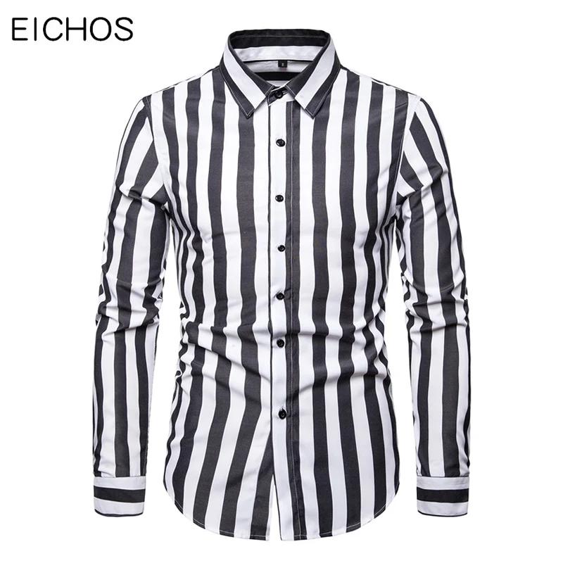 

Mens Shirts Casual Slim Fit Striped Design Long Sleeve Shirt Men New Autumn Business Social Brand Dress Shirts Size S-XXL