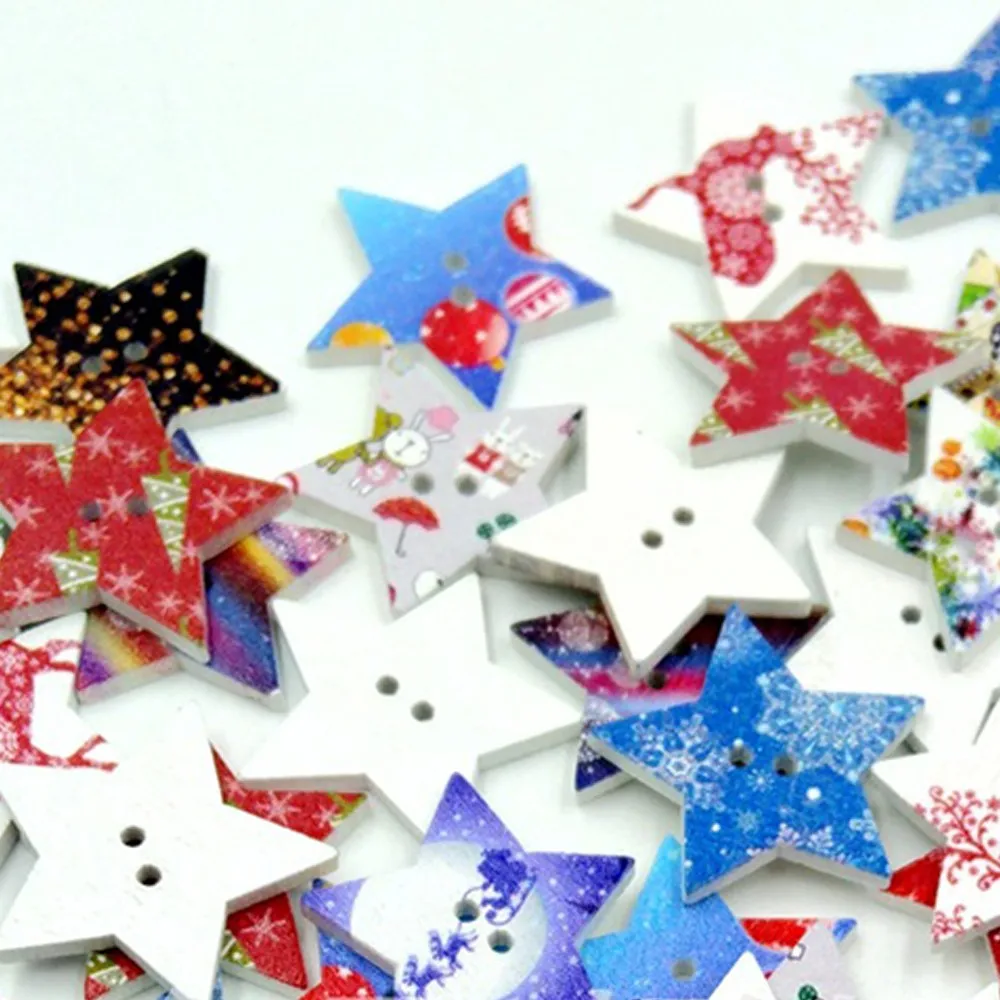 100 шт./пакет Рождественский пятиконечная звезда Кнопка микс Рождественская