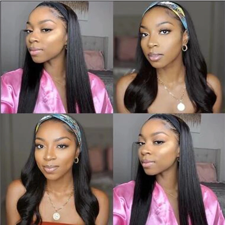 Парик с головной повязкой прямыми волосами парик человеческих волос для