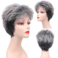 amir synthetic grey black short bob wigs for women rattan linen grey wig with air bangs about 4inch cosplay party