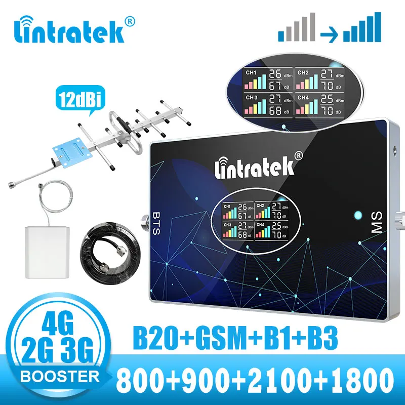 Lintratek 800 900 1800 2100 усилитель сигнала 4 диапазона 2g 3g 4g сотовый телефон Сотовый LTE GSM 4G
