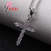 lucky female cross crystal pendants 925 silver chain necklaces 5a shiny zirconia choker necklaces fashion jewelry gifts