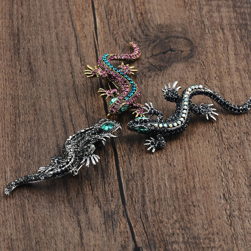 Модная брошь ящерица с кристаллами для женской рубашки милые серебряные