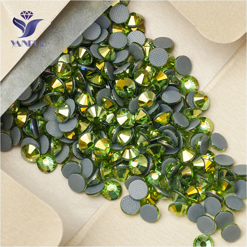 YANRUO 2058HF все размеры Peridot AB кристаллы исправленное железо на страз стразы горячей